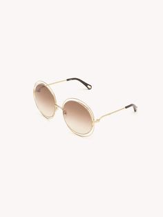 Sunglasses Chic Round Sunglasses With Gradient Lenses, Chic Gold Round Frame Sunglasses, Gold Round Frame Sunglasses For Spring, Chloe Glasses, Chloe Logo, Gradient Brown, Women's Sunglasses, The Temple, Gold Frame