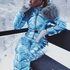 Material: Polyester, Filler: white duck down, feathers, Cotton. One-Pieces ski jumpsuit with belt: Whole body covered, Fully sealed seams ensure no wind and water permeates into layers, keep you warm in winter, snow day, skiing. Feature: Zipper closure makes it easy to wear and dress quickly, The belt design makes you Ski Suits For Women, Gold One Piece, Ski Set, Winter Parka