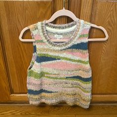 Anthropologie Sleeveless Tank, Size Petite Small, Multi Color Striped, With Tags Attached, Never Worn. Multicolor Knit Tank Top For Spring, Multicolor Knit Vest For Spring, Casual Multicolor Knit Tank Top, Trendy Multicolor Knit Tank Top, Multicolor Knit Vest Top, Multicolor Knit Sleeveless Vest, Multicolor Knit Sleeveless Tank Top, Multicolor V-neck Knit Sweater Vest, Multicolor V-neck Sweater Vest