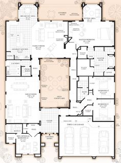 the floor plan for an apartment with two car garages and three separate living areas