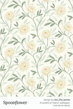 a wallpaper pattern with flowers and leaves on it, as well as the words spoonflower