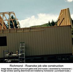 a house being built with wooden framing and roof trusses on the side of it