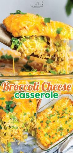 broccoli cheesy casserole in a glass dish