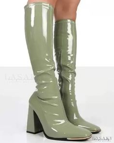 Lasaky - Thick PU Leather Over The Knee Boots Side Zip Boots, Boots Square Toe, Tour Outfits, Patent Leather Boots, Gogo Boots, Chunky Heels Boots, Patent Shoes, Thigh Boot, Chunky High Heels