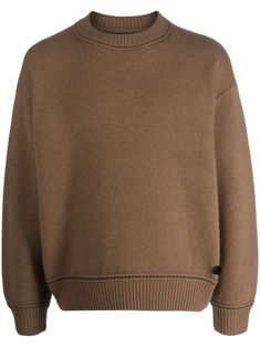 coffee brown cashmere blend pullover design long sleeves crew neck ribbed cuffs and hem straight hem Wool Crew Sweater With Ribbed Cuffs, Casual Brown Cashmere Sweater, Casual Brown Sweater With Ribbed Neckline, Brown Long Sleeve Sweatshirt With Ribbed Cuffs, Brown Crew Neck Sweatshirt For Fall, Brown Long Sleeve Sweater With Ribbed Collar, Brown Winter Sweatshirt With Ribbed Collar, Brown Long Sleeve Sweater With Ribbed Neckline, Brown Ribbed Collar Sweatshirt For Winter