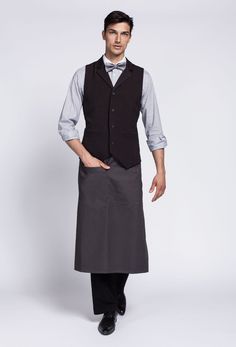 The perfect server apron, treated with Teflon® for durability. Apron extends to the back and waist straps wrap around and tie in front. Two convenient deep front pockets. Easy care, machine washable. One size fits all. Restaurant Uniform, Upscale Restaurant, Bistro Apron, Server Apron, Restaurant Uniforms, Vest Dress, Wrap Around, One Size Fits All, Apron