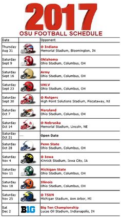 the football schedule is shown in red and white