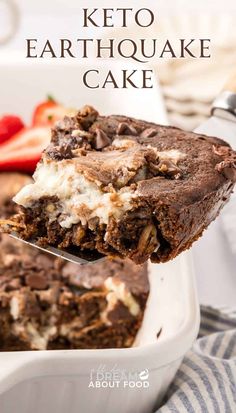 a close up of a piece of cake on a fork with the title above it