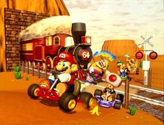 mario kart racing on the tracks with other characters