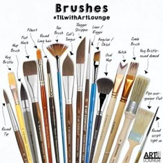 a bunch of brushes that are labeled in different languages