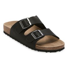 Try these Arizona Jean Co women's Fireside footbed sandals on for size. Made with faux suede leather buckle-up straps and a supportive base, this pair will be your new go-to for easy everyday wear. Pair with printed dresses or your favorite denim and t-shirt combination.Features: ComfortClosure Type: Slip-OnShoe Heel Height: 1 InchUpper/Outer Base Material: 100% PolyuretheneSole Material Content: 100% EvaToe Type: Open ToeHeel Style: Flat HeelCountry of Origin: Imported Adjustable Double Strap Synthetic Footbed Sandals, Casual Synthetic Footbed Sandals With Buckle Closure, Casual Synthetic Footbed Sandals With Buckle, Adjustable Flat Leather Footbed Sandals, Synthetic Footbed Sandals With Cork-bed Midsoles, Flat Synthetic Footbed Sandals With Buckle Closure, Synthetic Flat Footbed Sandals With Buckle Closure, Synthetic Double Strap Footbed Sandals With Adjustable Straps, Shirt Combination