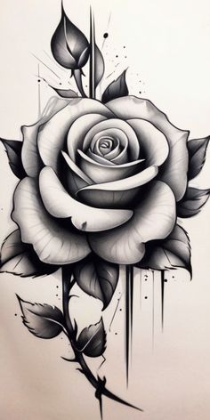 a black and white drawing of a rose