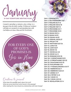 a purple and white flower with the words january for every god's promises is yes in him