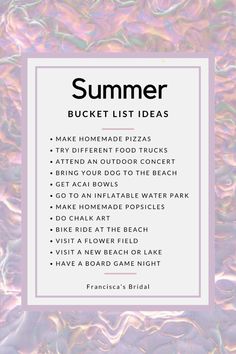 the summer bucket list is shown in pink and purple with an abstract pattern on it