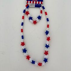 Red, White, And Blue Patriotic Theme Amscan Bracelet And Necklace Set For Kids. #Bracelet #Necklace #Jewelryset #Childrenjewelry #Patrioticjewelry Patriotic Beaded Necklace For Gift, Patriotic Round Beads Necklace Gift, Patriotic Round Beads Necklace As Gift, Blue Beaded Necklaces For 4th Of July, Blue Beaded Necklace For 4th Of July, Adjustable Blue Jewelry For 4th Of July, Multicolor Round Beads Jewelry For Independence Day, Multicolor Beaded Bracelets For 4th Of July Gift, Adjustable Blue Patriotic Necklace