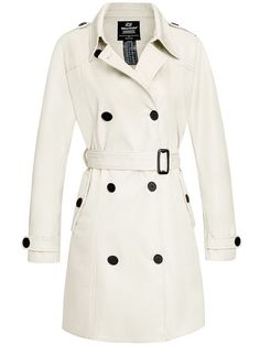 Women's Waterproof Double-Breasted Trench Coat with Belt White Waterproof Raincoat For Fall, Waterproof Outerwear For Rainy Season Workwear, Spring Outerwear For Rainy Weather With Button Closure, White Raincoat For Fall Rainy Weather, White Raincoat For Rainy Fall Weather, Spring Rainy Weather Outerwear With Button Closure, White Fall Raincoat With Pockets, White Outerwear For Rainy Fall Weather, White Fall Rainy Weather Outerwear