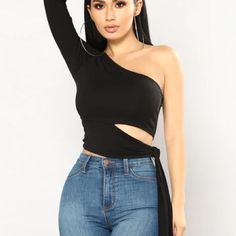 Brand New Euc Fashion Nova Longsleeve One Shoulder Longsleeve Cropped Tie Top. This Item Is Made Of Rayon And Spandex And Is A Size Xs. Black Long Sleeve Tops For Going Out, Trendy Long Sleeve Tops For Going Out, Trendy Black Tops For Going Out, One Shoulder Crop Top, Fashion Nova Tops, Shoulder Crop Top, Tie Top, Beauty Tips, Fashion Nova