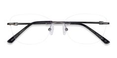 Gunmetal rectangle eyeglasses available in variety of colors to match any outfit. These stylish rimless, medium sized metal eyeglasses include free single-vision prescription lenses, a case and a cleaning cloth.