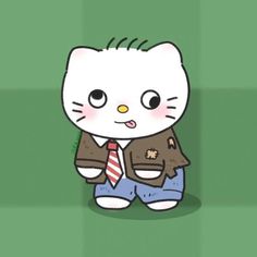 a cartoon cat dressed up in shorts and a shirt with a jacket on it's chest