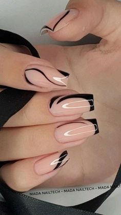 Black And White Nail, Elegant Touch Nails, Fancy Nails Designs, Nails Easy, Her Nails, Pretty Nail Art Designs, White Nail, Nails Gel, Fancy Nails