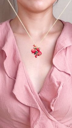 Fruity Blossom | Pomegranate Necklace– GOOD AFTER NINE Red Elegant Flower Necklace, Red Flower Pendant Necklace For Her, Elegant Cranberry Jewelry For Gift, Elegant Red Flower Charm Necklace, Elegant Cherry Color Necklace For Gift, Elegant Red Flower Necklace With Charm, Elegant Cherry Colored Necklace For Gift, Red Flower Pendant Jewelry As A Gift For Her, Berry Colored Fruit Design Jewelry Gift