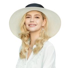 White Wide Brim Bowknot Ribbon Sun Hat - FashionByTeresa Luxury Wide Brim Sun Hat For Spring, Luxury White Panama Hat For Spring, Luxury White Formal Straw Hat, Luxury White Casual Boater Hat, Luxury White Sun Hat With Curved Brim, Luxury Wide Brim Summer Boater Hat, Luxury White Straw Boater Hat, Big White Hats For Women, Wide Brim Hat White