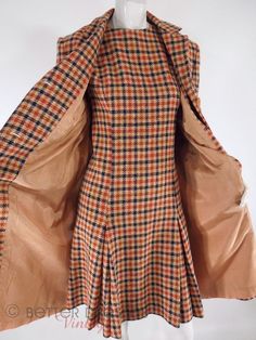 Dress Coat Outfit, 1960s Shift Dress, Tweed Shift Dress, Coat Set, 1960's Fashion, Fall Plaid, Nancy Drew, Retro Mode