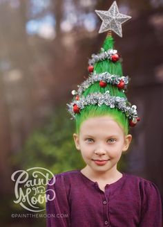 Holiday Hair Inspiration, Crazy Hair Day Ideas, Christmas Tree Hat, Christmas Trees For Kids, Wacky Hair Days, Crazy Hair Day, Wacky Hair, Crazy Hair Day At School