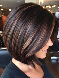 Elevate Your Bob Haircut with Stunning Highlights: Top Styles Undercut Bob Thick Hair, Dark Hair With Lowlights, Highlighted Bob, Expensive Brunette, 90s Haircuts, Undercut Hairstyles Women, Bob With Highlights, Angled Bob Hairstyles, Choppy Bob Haircuts