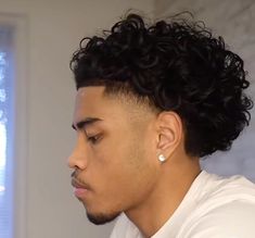 Haircuts For Brown Men, High Taper Curly Hair Men, Long Curly Taper Fade, Blowout Taper Fade Curly Hair, Tapered Hairline Curly Hair, Curly Hair Mid Taper, High Taper Curly Hair, Taper Mullet Curly Hair, High Fade Curly Hair