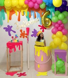 Paint Party Decorations Art Birthday, Art Party Backdrop Ideas, Kids Painting Party, Slime Birthday