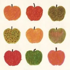 an image of apples drawn with colored crayons