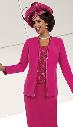 Fifth Sunday 52864-FU ( 3pc PeachSkin Ladies Church Skirt Suit ) Church Outfit Women, Church Skirt, Church Skirts, Sunday Church Outfits, Church Suits And Hats, Matching Hats, Church Attire, Women Church Suits, Knee Length Skirts