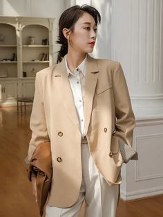 Coat is the best way to keep your body warm during this winter. This fashionable item has all the features you need to stay cozy and stylish at the same time. Do you wanahavit? SIZE S:shoulder:42cm,bust:106cm,sleeve length:54cm,length:70cm M:shoulder:43cm,bust:107cm,sleeve length:55cm,length:71cm L:shoulder:44cm,bust:108cm,sleeve length:56cm,length:72cm Note: 1 inch = 2.54 cm, 1 cm = 0.39 inch Measurement by hands allow 2-3cm errors which is normal Beige Winter Outerwear For Office, Beige Outerwear For Office Wear In Winter, Body Warmer, Casual Blazer, Double Breasted Blazer, Female Fashion, Notched Collar, Stay Cozy, Blazers For Women