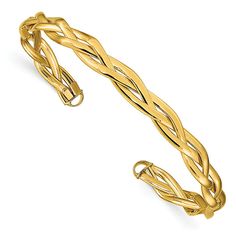 ApplesofGold.com - Italian 14K Gold Braided Cuff Bracelet Jewelry $525.00 Braid Cuffs, Yellow Jewelry, Cuff Bangle Bracelet, Fine Jewelry Bracelets, Yellow Gold Bracelet, Gold Polish, Braided Bracelets, Cuff Bangles, Selling Jewelry