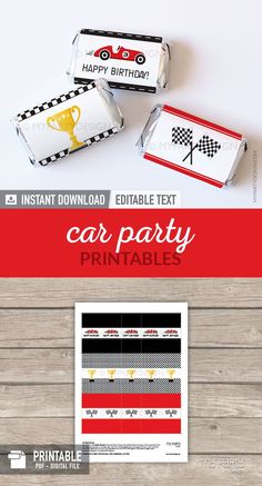 printable race car birthday party candy wrappers