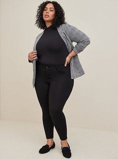 FIT Model is 5'10” wearing size 20. High rise. . Super skinny fit from hip to ankle. Gap-proof elastic waistband for all-day comfort. Perfect for every body shape with ultimate comfort and compression. Inseams: Short 24”, Regular 26”, Tall 28”. MATERIALS + CARE Studio Luxe Ponte knit fabric: Our signature work (any) wear fabric with office-approved tailoring, WFH stretch and comfort, and curve-loving hold. Plus, it’s machine washable! Stretch level: Maximum. Wrinkle resistant. 68% Rayon, 28% Nyl Best Work Pants, Plus Size Work, Comfortable Pants, Career Wear, High Rise Pants, Matches Fashion, Professional Outfits, Work Attire