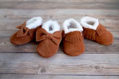 faux fur-lined deep brown suede moccasin that'll keep your little baby's toes cozy on those cold fall and winter days. does your little one need slippers? Get the suede faux-fur Mocs. Want something warm for those daily fresh air outings? Definitely get the suede faux-fur Mocs. Measurements are as follows; For the soft sole baby shoes 3-6m---4.5 inches 6-12m--4.9 inches For the hard rubber sole 12-18m--5.3 inches 18-24m--5.7 inches 2-3T - 6.3 inches Fringe Moccasins, Soft Sole Baby Shoes, Suede Moccasins, Crib Shoes, Deep Brown, Winter Days, Shoes Booties, Fall And Winter, Brown Suede