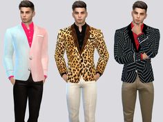 three male models wearing different colored blazers and jackets