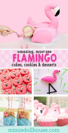 pink flamingo themed party with cupcakes, cookies and desserts