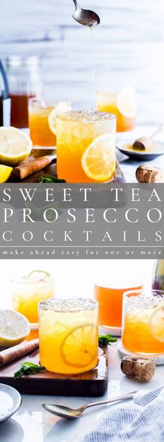 the sweet tea prosciuco cocktail is served with lemons and mint