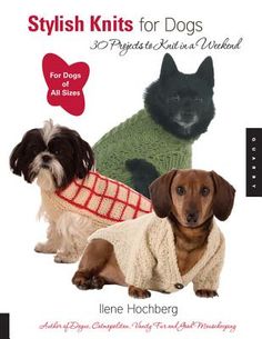 two dogs wearing sweaters are shown in front of a white background with the title stylish knits for dogs 30 projects to knit in a weekend