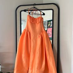 Orange Desiree Iyama Dress Size 10 Never Worn Orange A-line Midi Dress For Evening, Summer Silk Evening Dress With Pleated Bodice, Summer Silk A-line Evening Dress, Spring Silk Dress With Fitted Bodice, Silk A-line Evening Dress For Summer, Chic Orange Silk Dress, Orange Silk Spring Dress, Orange Silk Midi Dress For Spring, Orange A-line Evening Dress