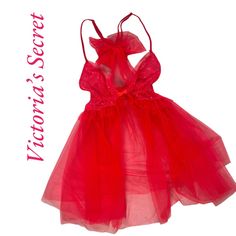 Victoria’s Secret- Tulle Babydoll Lingerie New With Tags Size: M Color: Neon Pink Adjustable Straps, Huge Bow On Back, Bedazzled Bust. Dm’s Open For Questions Vintage Lace Gowns, Black Lace Lingerie, Chemise Dress, Babydoll Lingerie, Black Slip Dress, Black Lingerie, Purple Satin, Lace Slip, Chiffon Lace