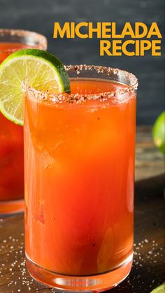 a close up of a drink in a glass with lime and salt on the rim