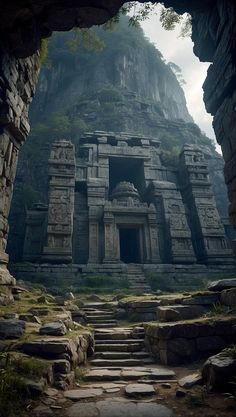 an ancient stone structure with steps leading up to it