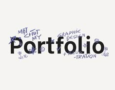 the word portfolio is written in many different font styles and colors, including blue