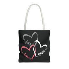 This faith love hope Tote Bag exudes positivity and encouragement, making it a perfect accessory for daily use or as a thoughtful gift. Ideal for individuals who appreciate motivational messages and want to carry their essentials with style. Relevant for holidays, gifts, and everyday use. Product features - 100% Polyester body for durability and quick drying - Seamless thread color for a sleek look - Reinforced stitching on handles for added strength - Boxed corners for extra room - Non-woven laminate inside, cotton handle, and 5 color handle options Care instructions - Remove all items from the bag before cleaning. Suggested to pretreat visible stains with stain remover. Mix warm water with laundry detergent and clean the bag with terry washcloth or a soft bristle brush. Let the bag air d Religious Book, Hope Design, Faith Love, Religious Books, Faith In Love, Motivational Messages, Faith Hope Love, Soft Bristle Brush, Extra Room