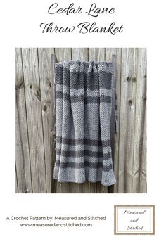 the cedar lane throw blanket pattern is shown in black and white checkered, with text that