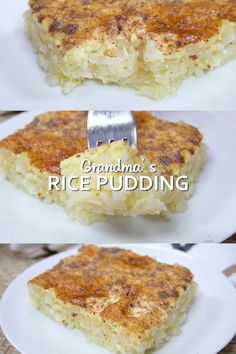 three pictures show how to make rice pudding